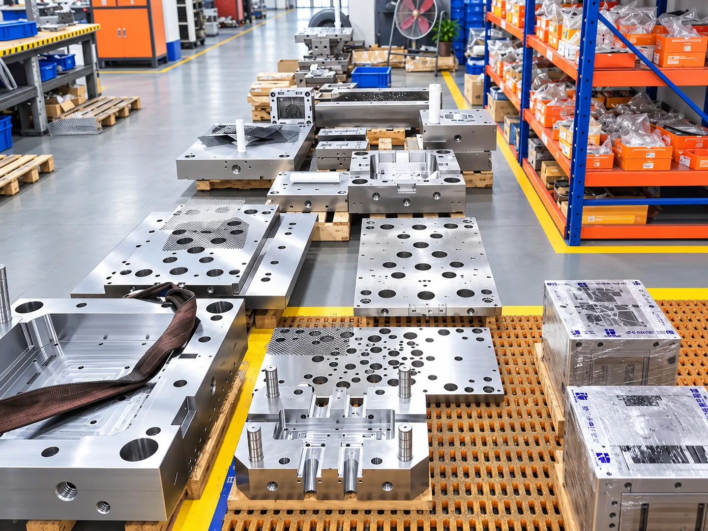 Mold components prepared for inspection