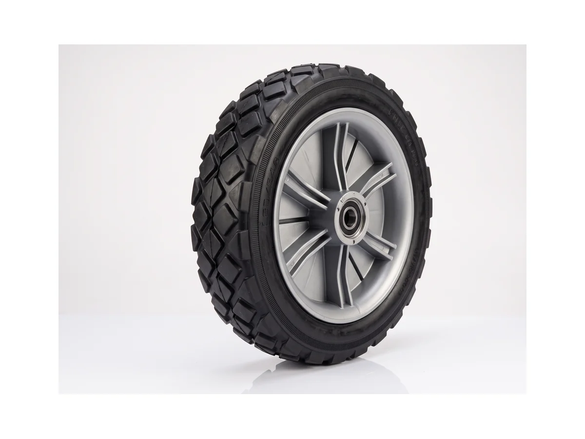 Flat-free wheel with molded tread and hub
