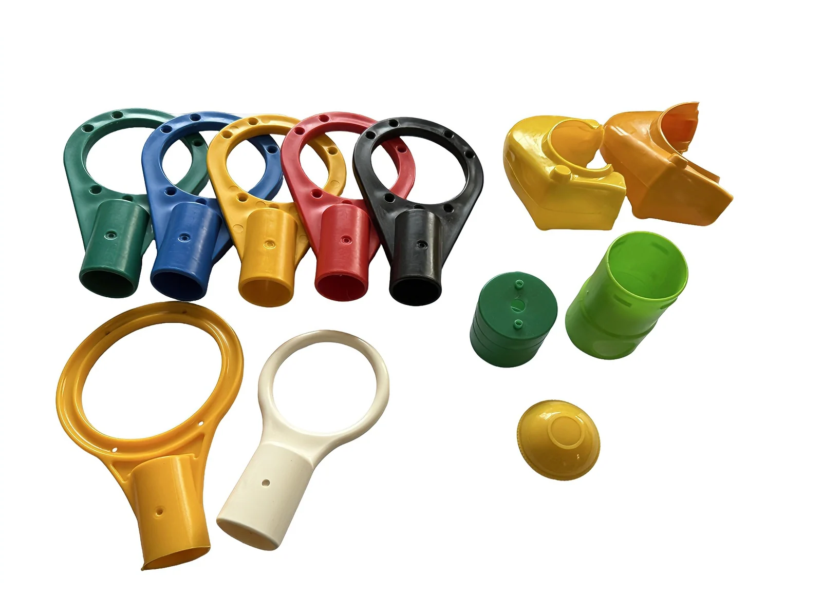Rigid plastic cone bar replacement rings and matching connector parts in multiple colors
